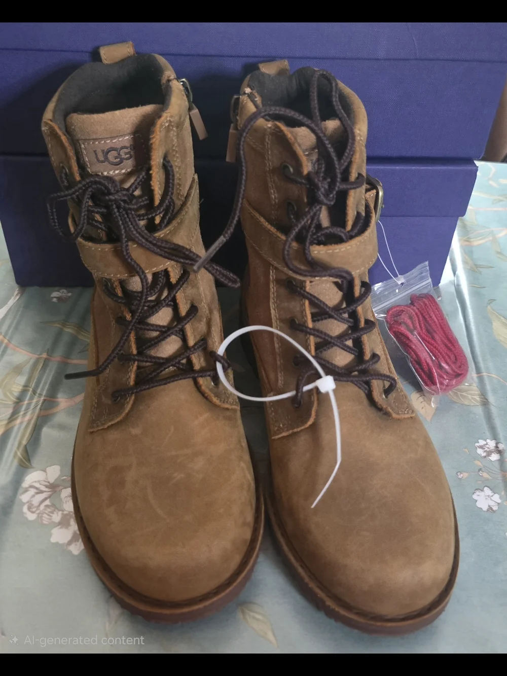 UGG Brown Suede Lace-Up Combat Boots